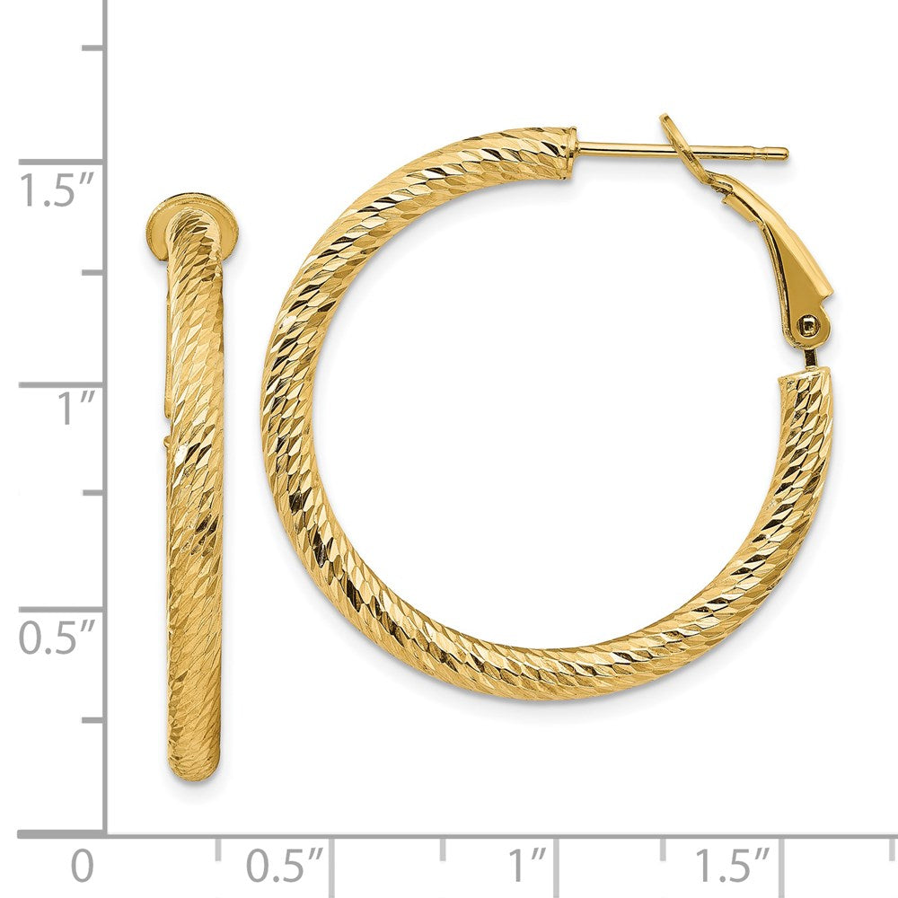 14k Yellow Gold 32 mm Diamond-cut Round Omega Back Hoop Earrings (3.5 grams)