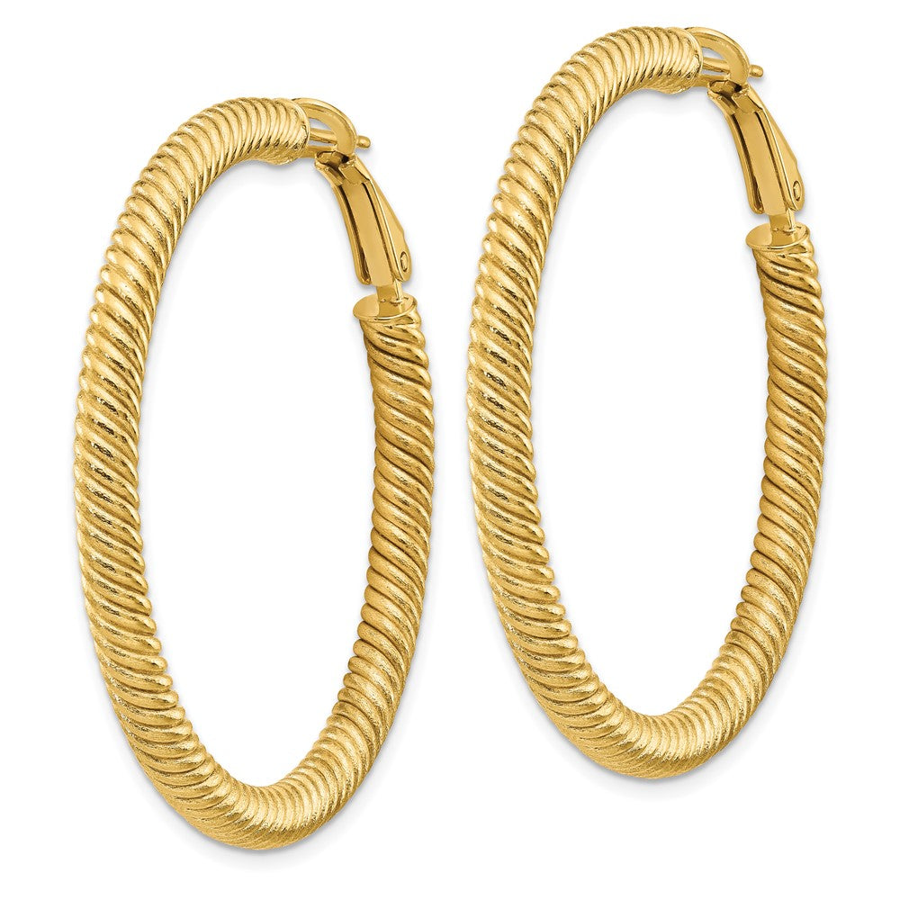 14k Yellow Gold 44 mm Twisted Round Omega Back Hoop Earrings (5.21 grams)