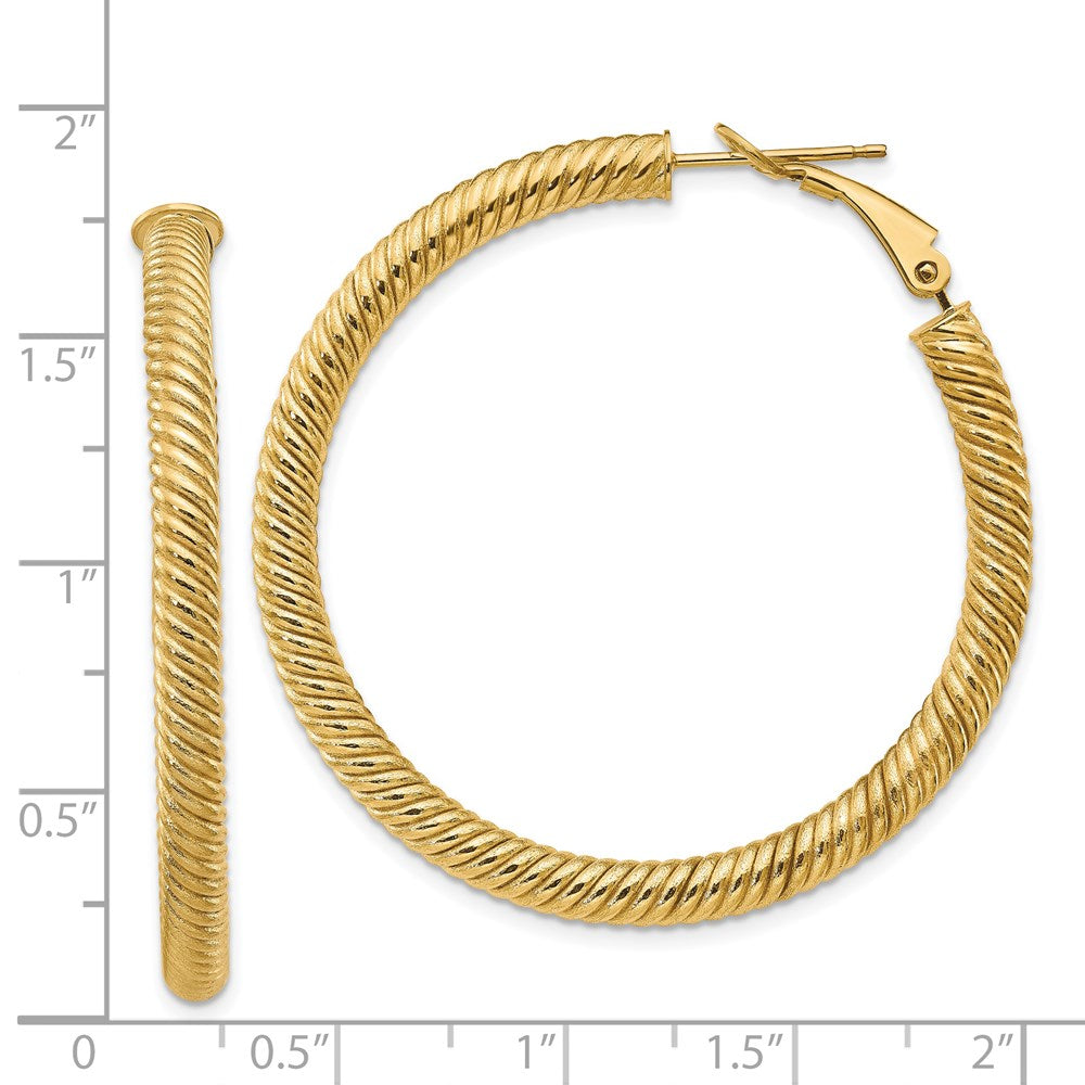 14k Yellow Gold 44 mm Twisted Round Omega Back Hoop Earrings (5.21 grams)