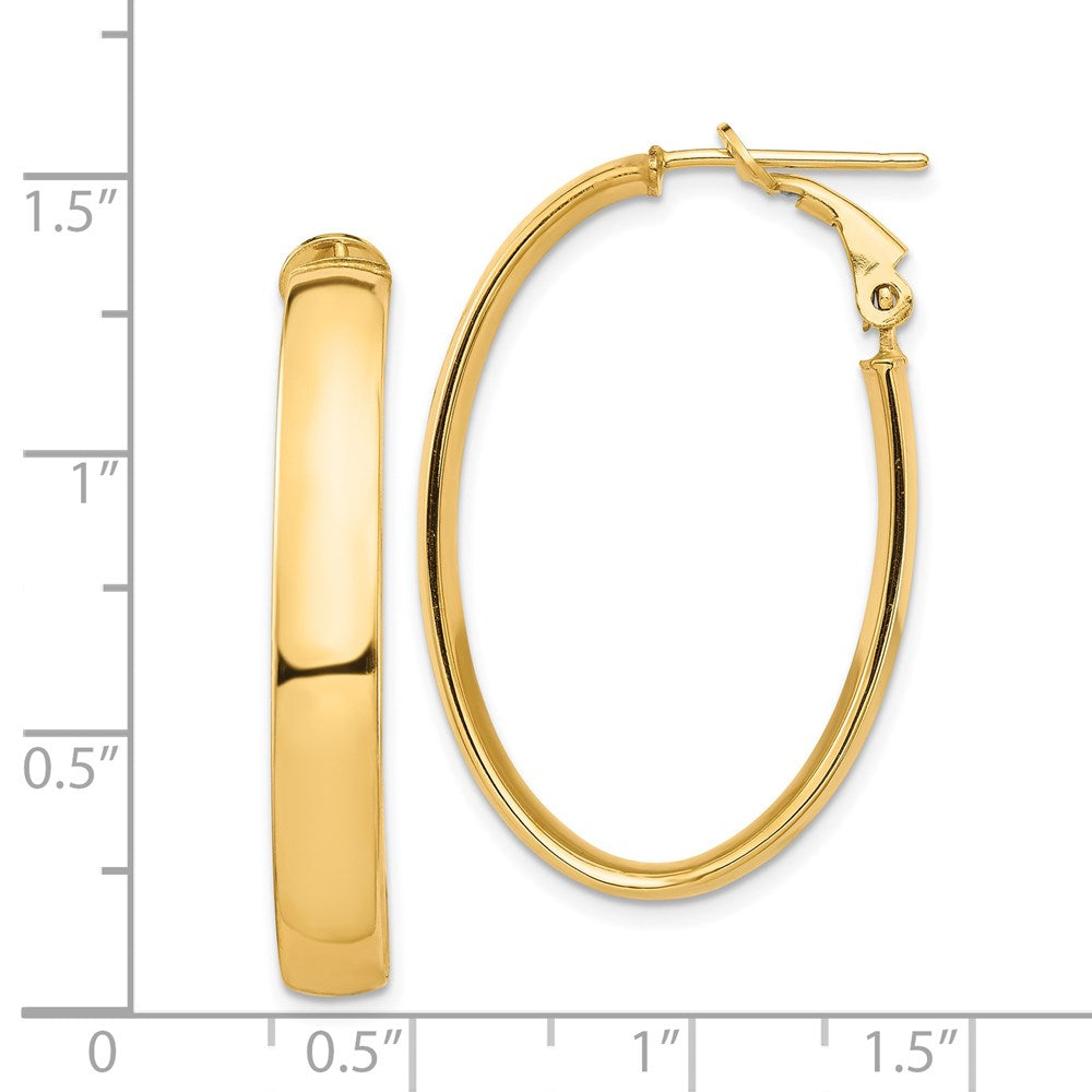 14k Yellow Gold 22.58 mm Oval Omega Back Hoop Earrings (3.49 grams)