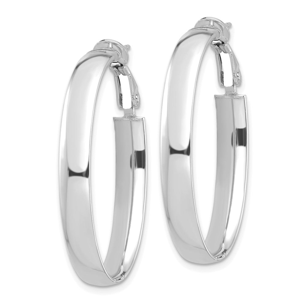 14k White Gold 22.58 mm Oval Omega Back Hoop Earrings (3.54 grams)