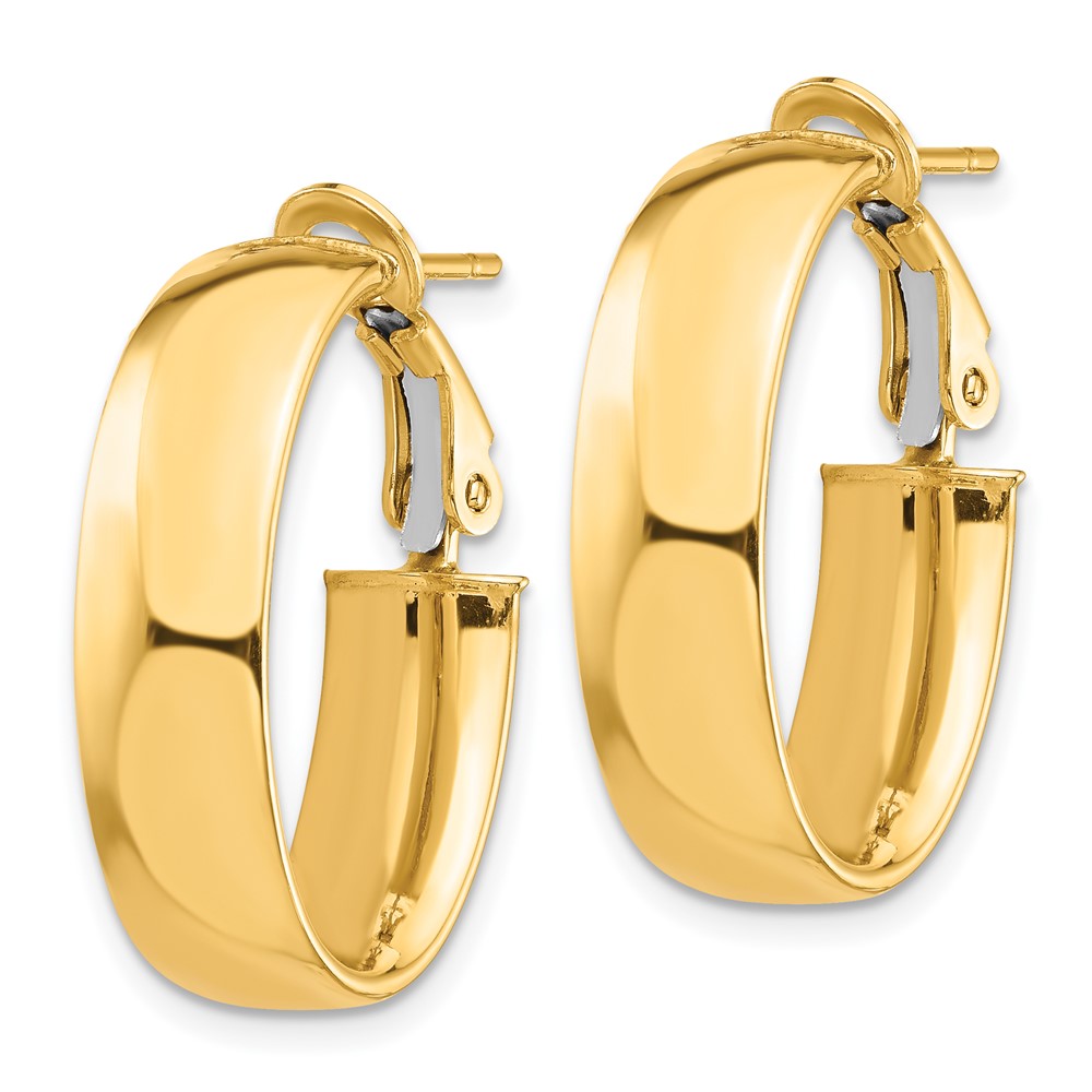 14k Yellow Gold 13.64 mm Omega Back Oval Hoop Earrings (3.22 grams)