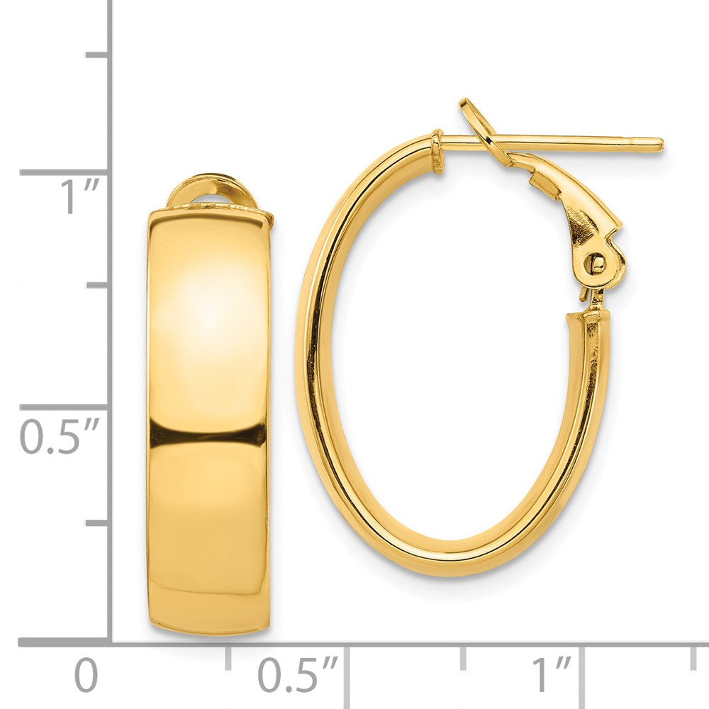 14k Yellow Gold 13.64 mm Omega Back Oval Hoop Earrings (3.22 grams)