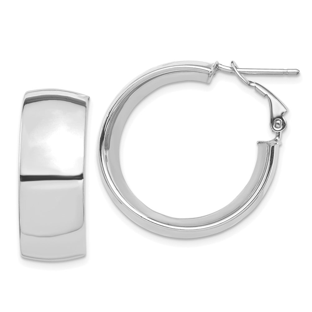 14k White Gold 26.38 mm Omega Back Hoop Earrings (7.52 grams)