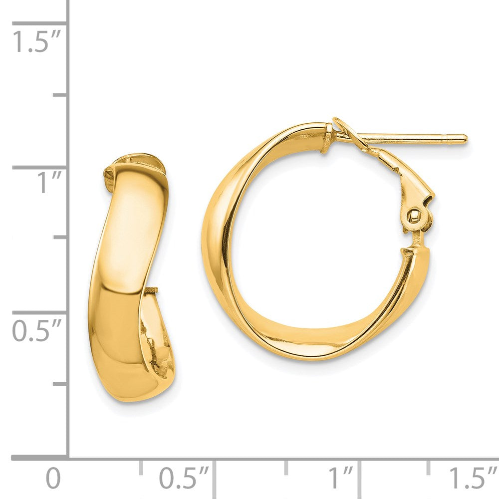 14k Yellow Gold 19.35 mm Wavy Omega Back Hoop Earrings (2.43 grams)
