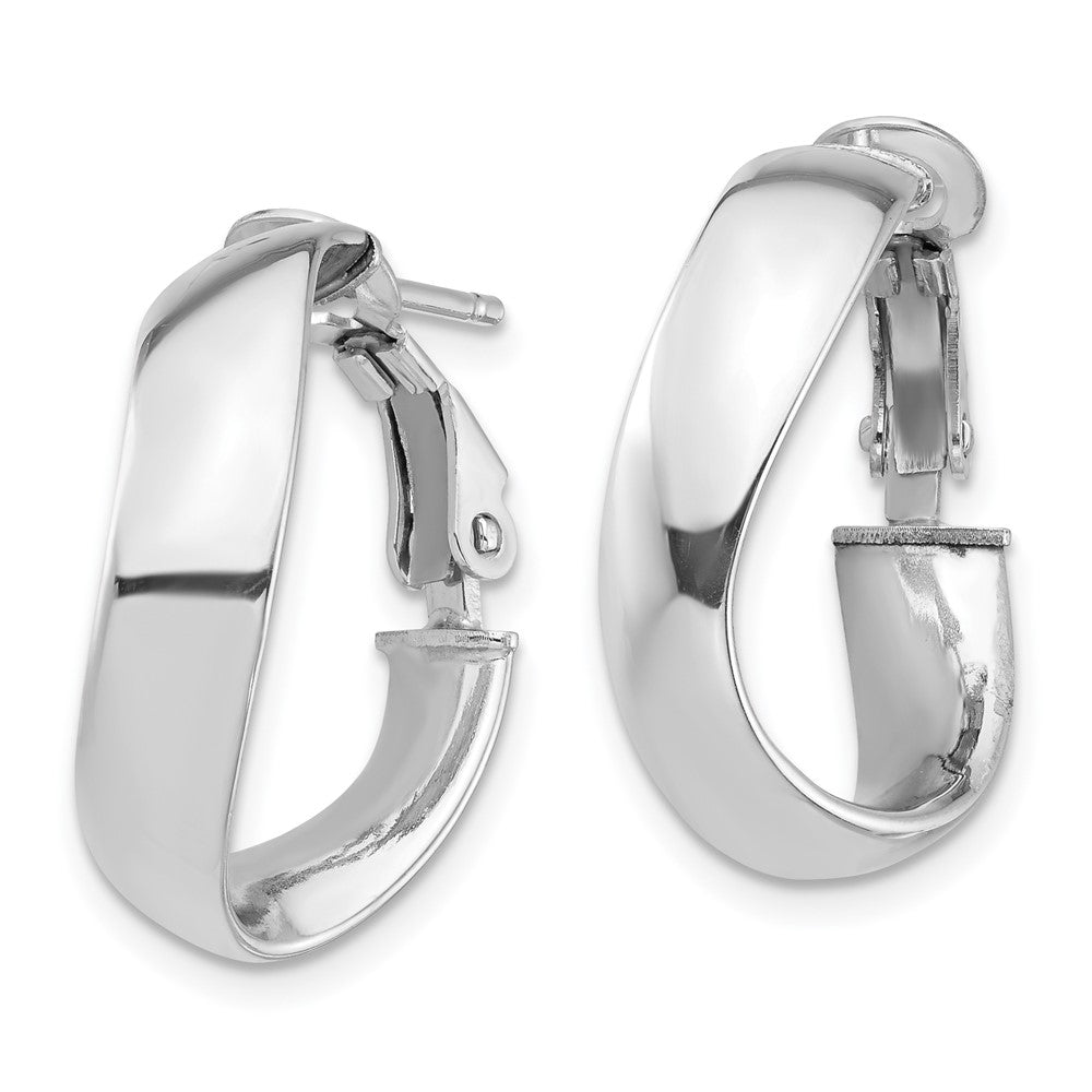 14k White Gold 19.35 mm Wavy Omega Back Hoop Earrings (2.43 grams)