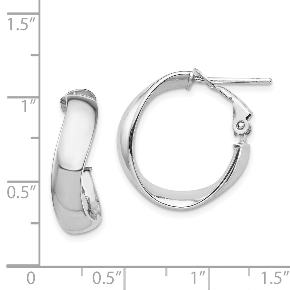 14k White Gold 19.35 mm Wavy Omega Back Hoop Earrings (2.43 grams)