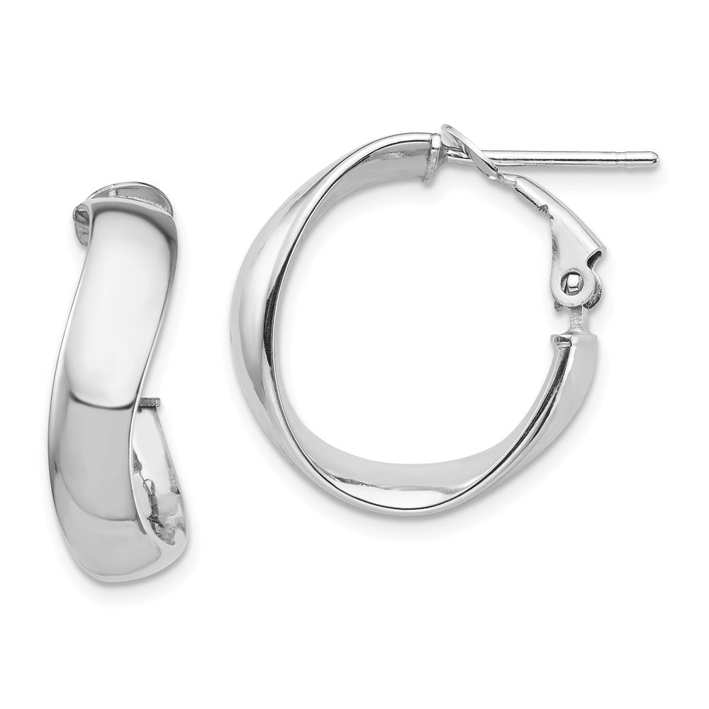 14k White Gold 19.35 mm Wavy Omega Back Hoop Earrings (2.43 grams)