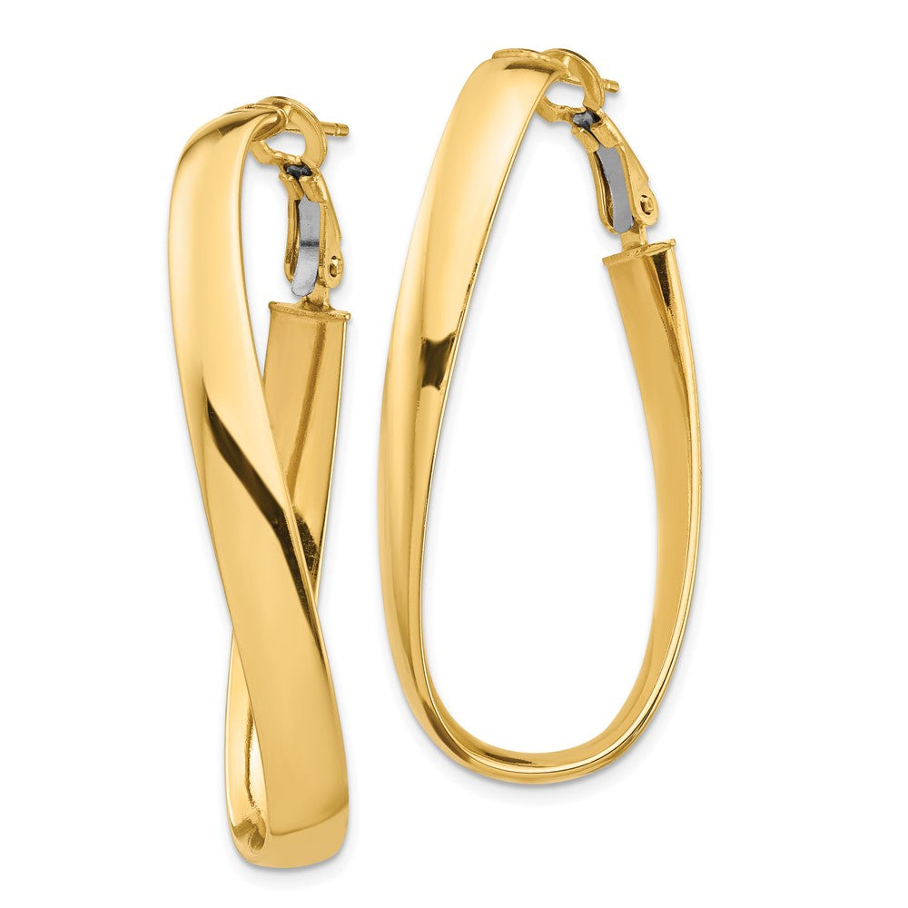 14k Yellow Gold 18.2 mm Twisted Oval Omega Back Hoop Earrings (4.08 grams)