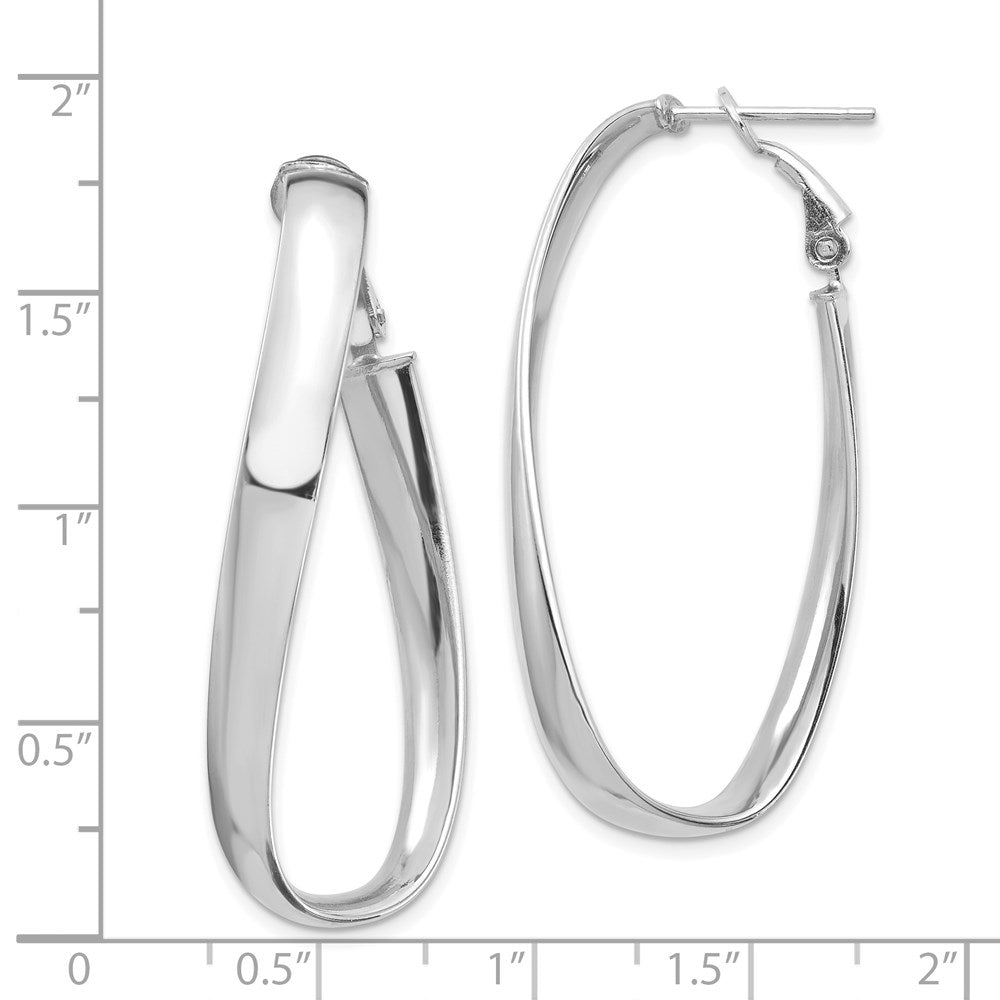 14k White Gold 18.2 mm Twisted Omega Back Oval Hoop Earrings (4 grams)