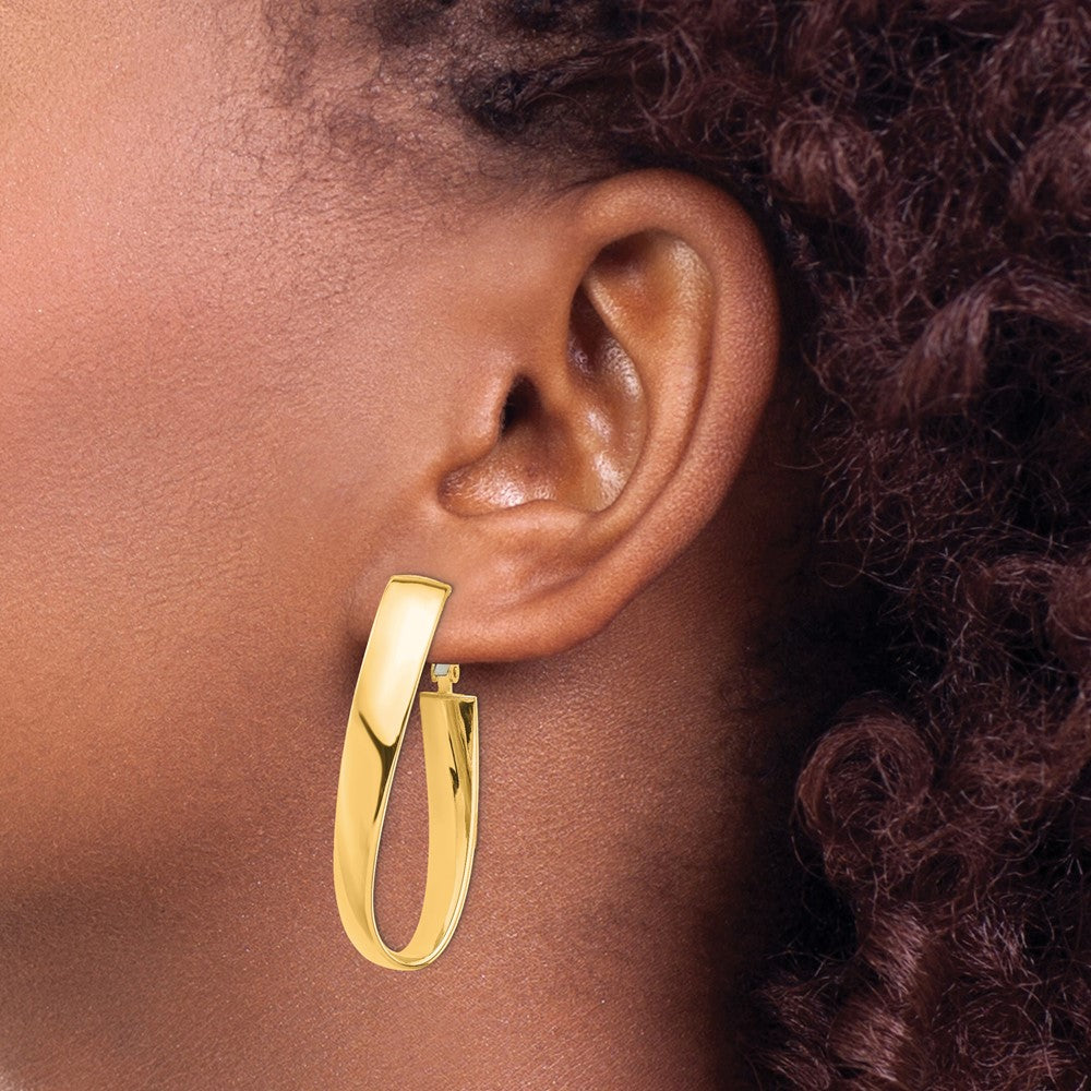 14k Yellow Gold 18.52 mm Twisted Omega Back Oval Hoop Earrings (5.38 grams)