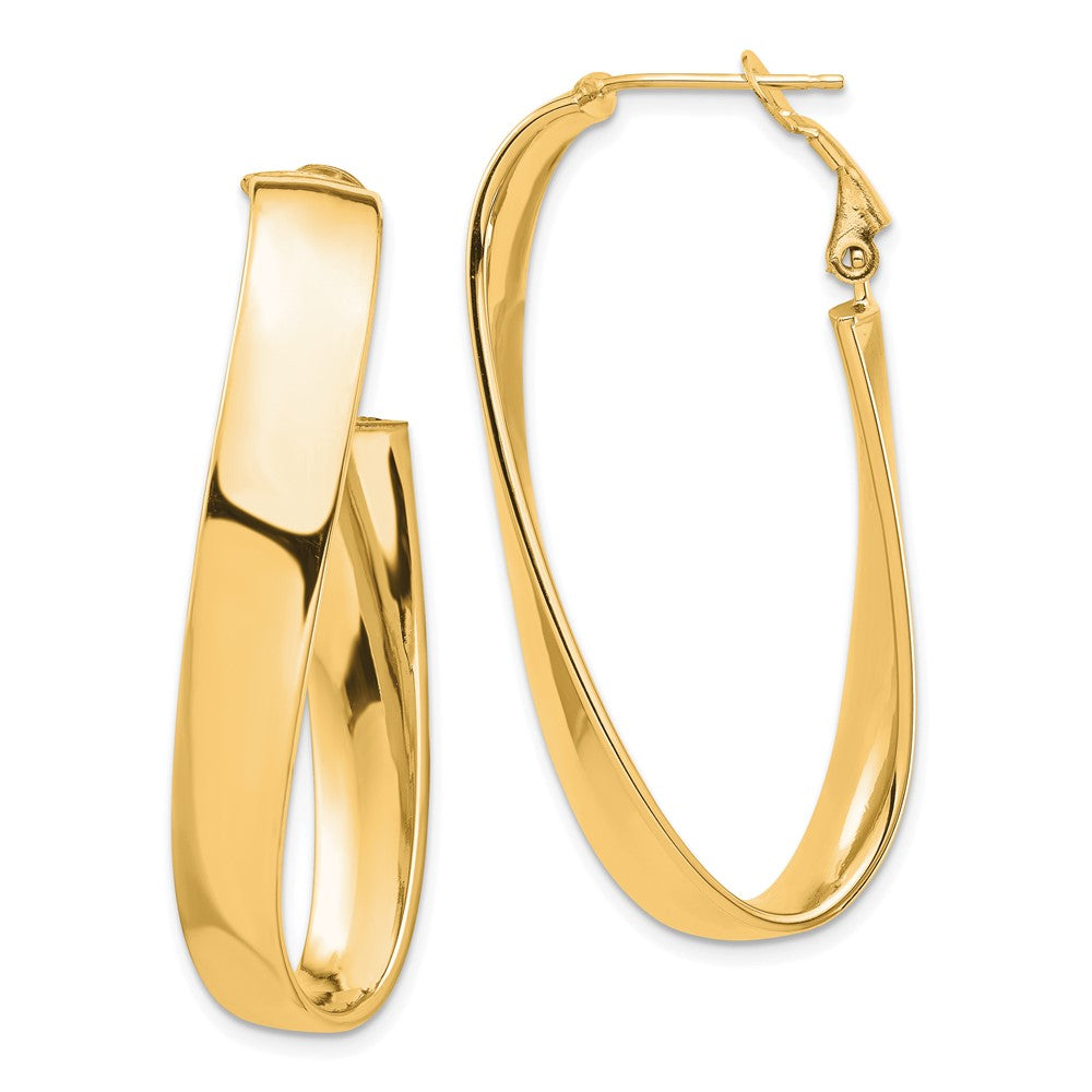 14k Yellow Gold 18.52 mm Twisted Omega Back Oval Hoop Earrings (5.38 grams)