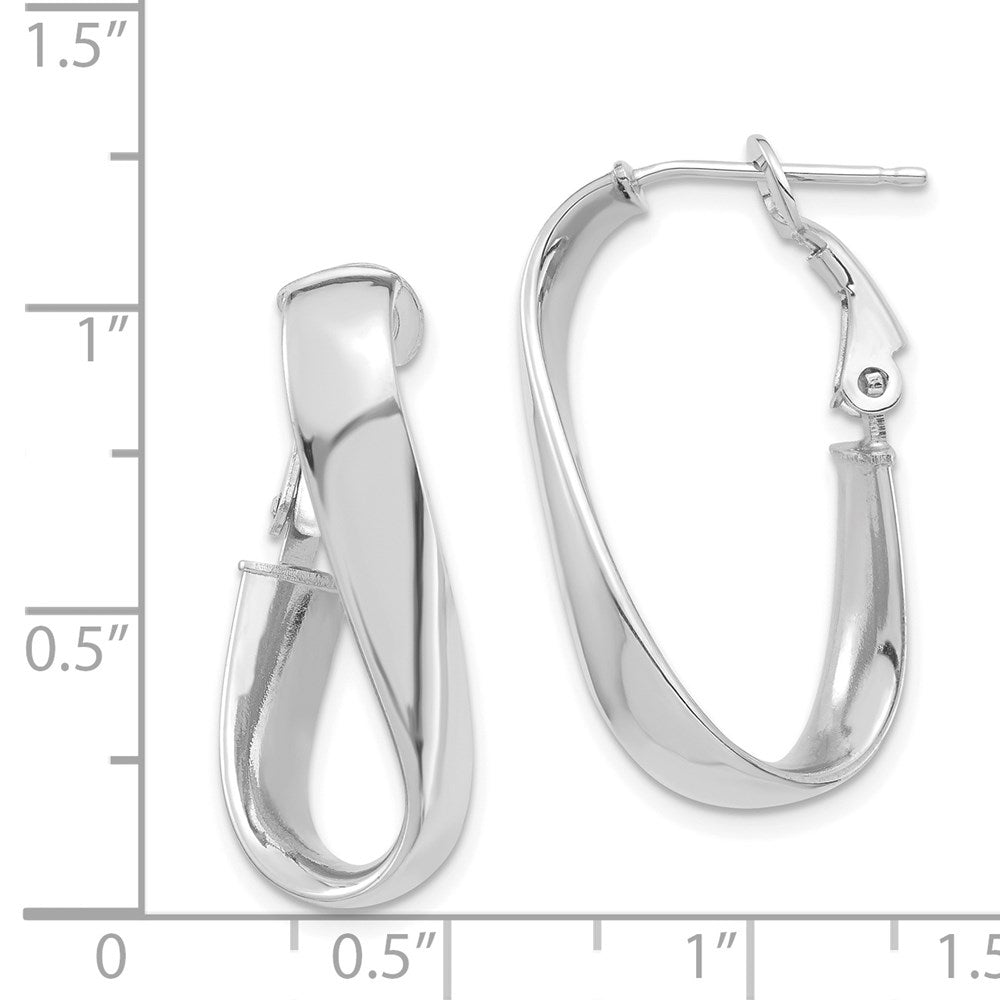 14k White Gold 14.58 mm Twisted Oval Omega Back Hoop Earrings (2.91 grams)