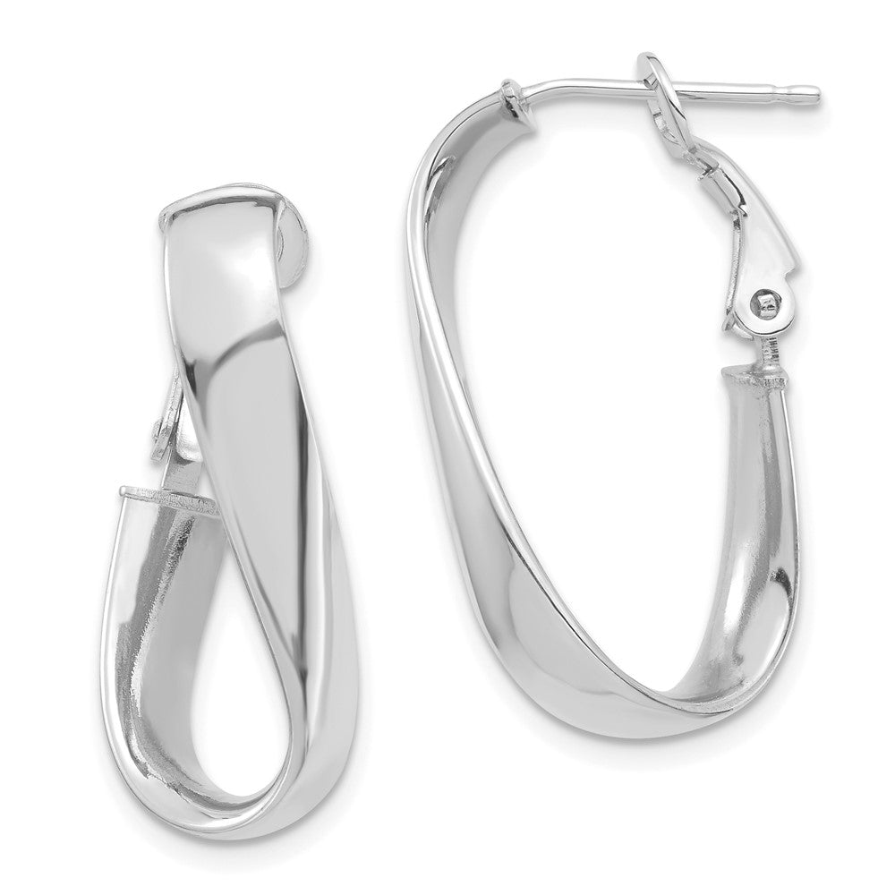 14k White Gold 14.58 mm Twisted Oval Omega Back Hoop Earrings (2.91 grams)