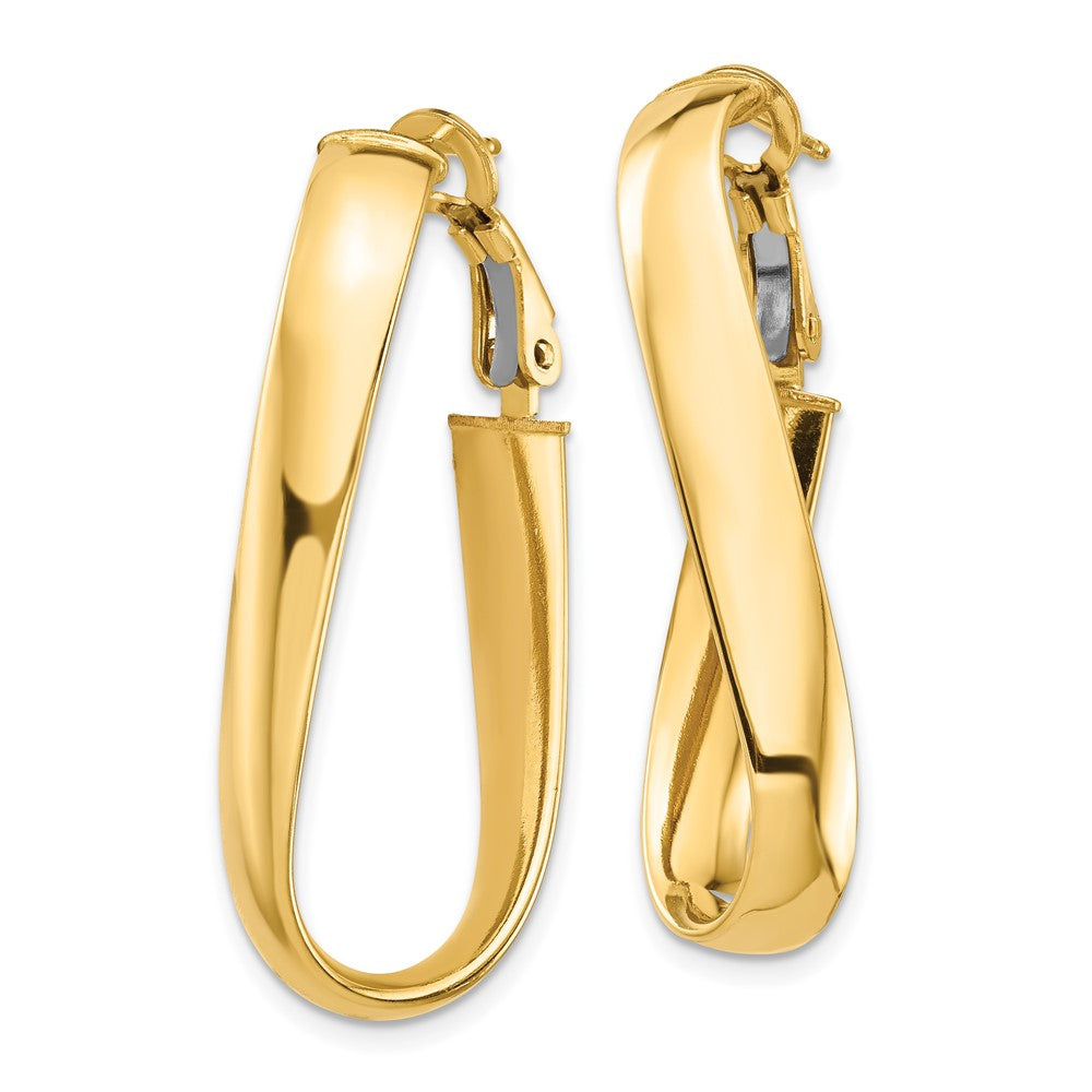 14k Yellow Gold 14.46 mm Twisted Oval Omega Back Hoop Earrings (3.69 grams)