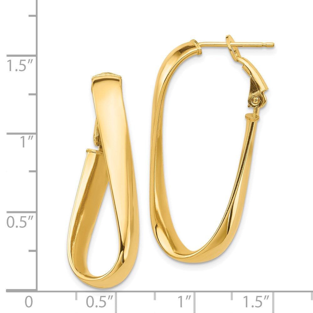 14k Yellow Gold 14.46 mm Twisted Oval Omega Back Hoop Earrings (3.69 grams)