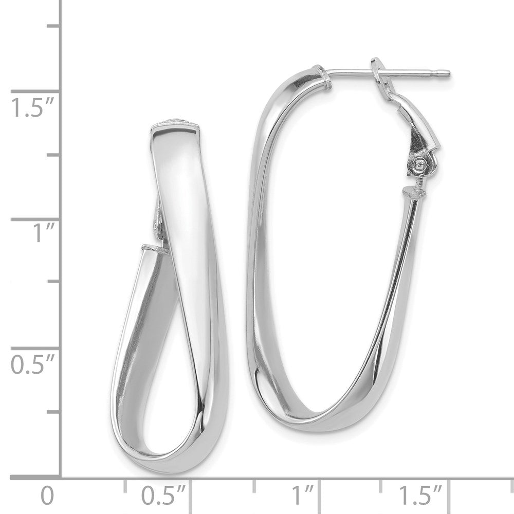 14k White Gold 14.46 mm Twisted Oval Omega Back Hoop Earrings (3.49 grams)