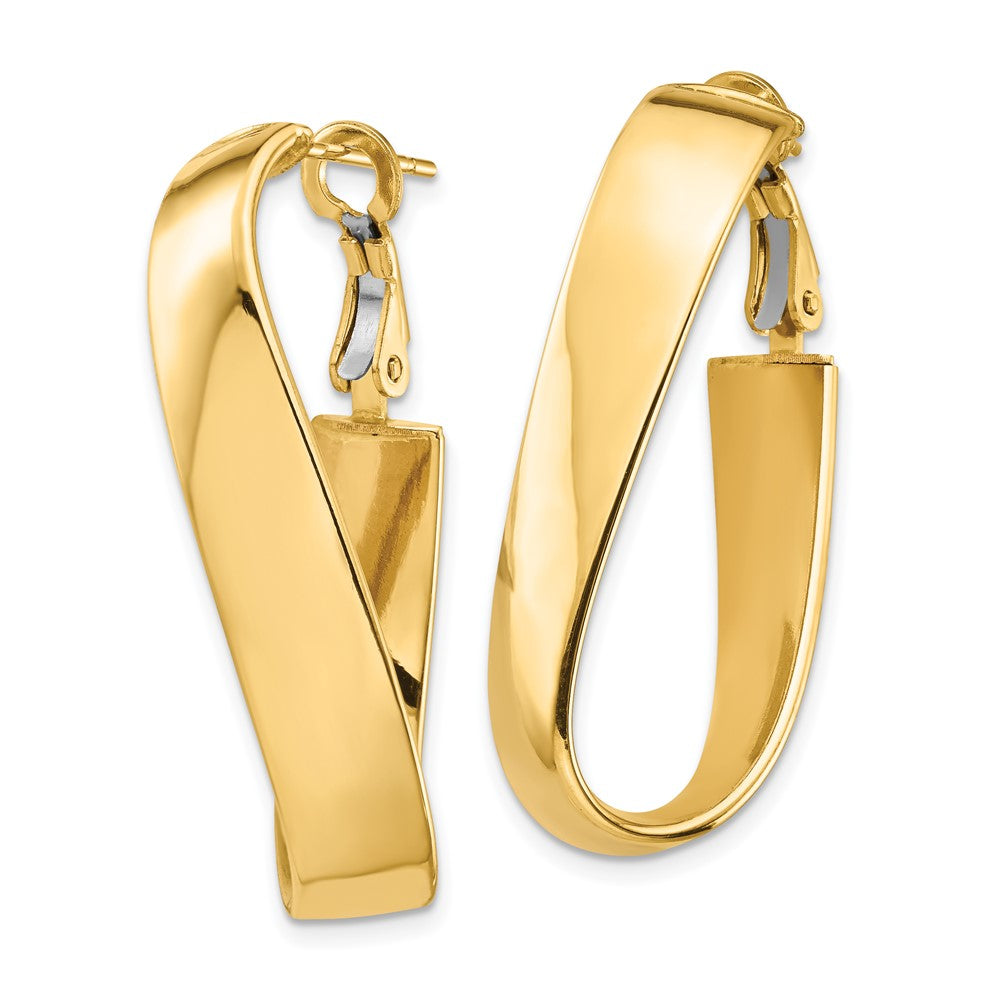 14k Yellow Gold 16.65 mm Wavy Oval Omega Back Hoop Earrings (4.3 grams)