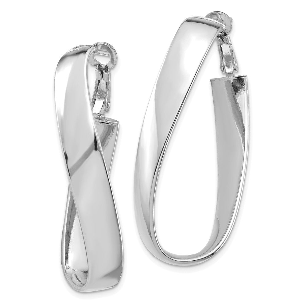 14k White Gold 23.55 mm Twisted Omega Back Oval Hoop Earrings (5.62 grams)