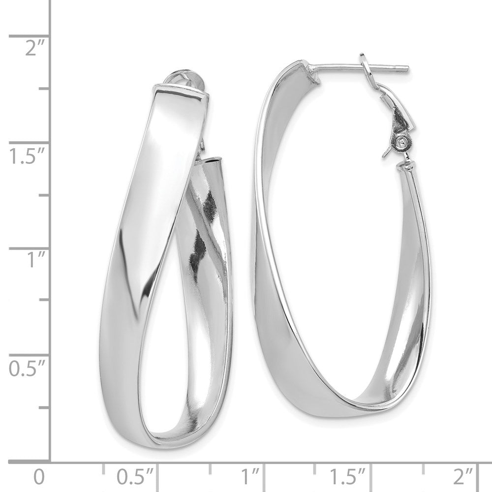 14k White Gold 23.55 mm Twisted Omega Back Oval Hoop Earrings (5.62 grams)