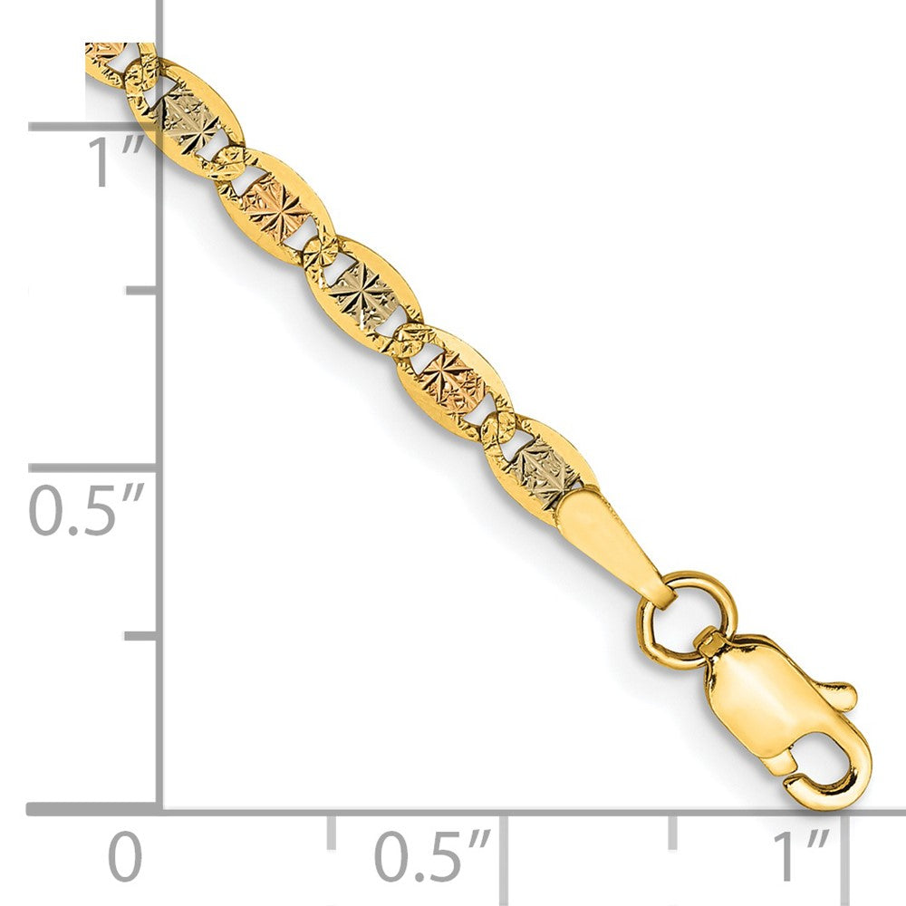 14k 2.75mm Tri-color Gold Pavé Valentino Chain Bracelet (2.05 grams)