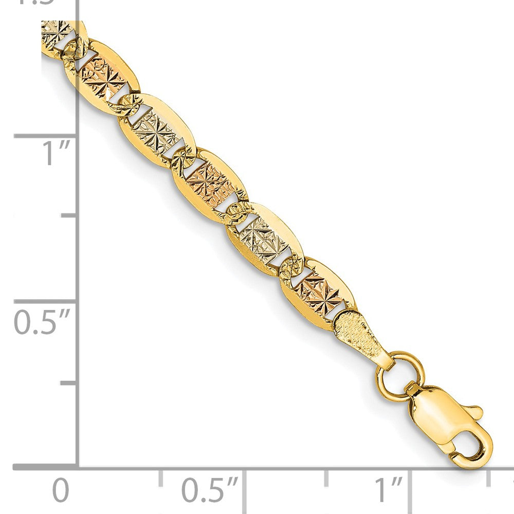 14k 3.8mm Tri-color Gold Pavé Valentino Chain Bracelet (3.45 grams)