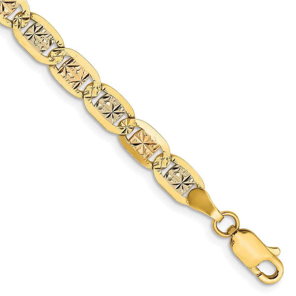 14k 4.65mm Tri-color Gold Pavé Valentino Chain Bracelet (5.01 grams)