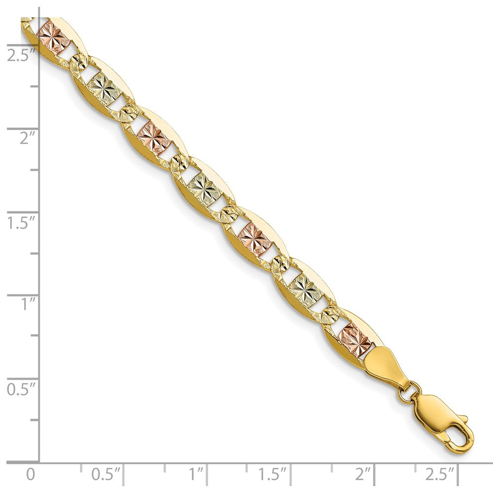 14k 6.1mm Tri-color Gold Pavé Valentino Chain Bracelet (6.62 grams)