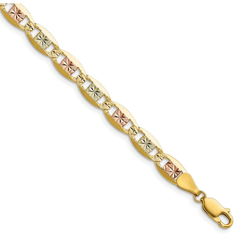 14k 6.1mm Tri-color Gold Pavé Valentino Chain Bracelet (6.62 grams)
