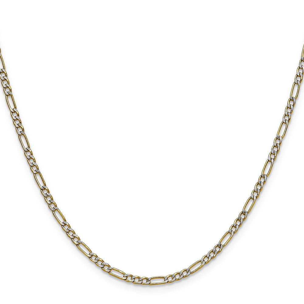 14k 2.3mm Semi-solid with Rhodium Pavé Figaro Chain (2.15 grams)