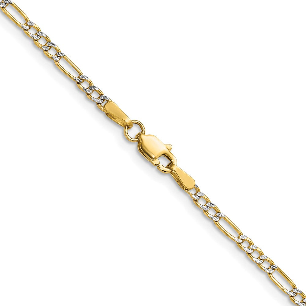 14k 2.3mm Semi-solid with Rhodium Pavé Figaro Chain (2.15 grams)