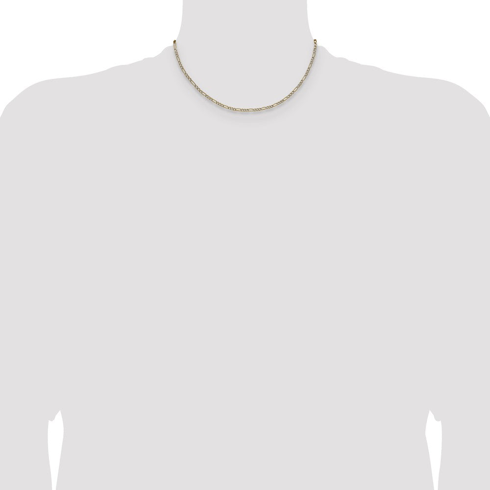 14k 2.3mm Semi-solid with Rhodium Pavé Figaro Chain (2.15 grams)