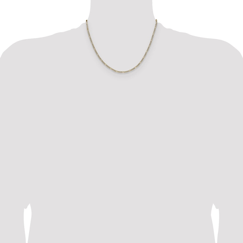 14k 2.3mm Semi-solid with Rhodium Pavé Figaro Chain (2.15 grams)