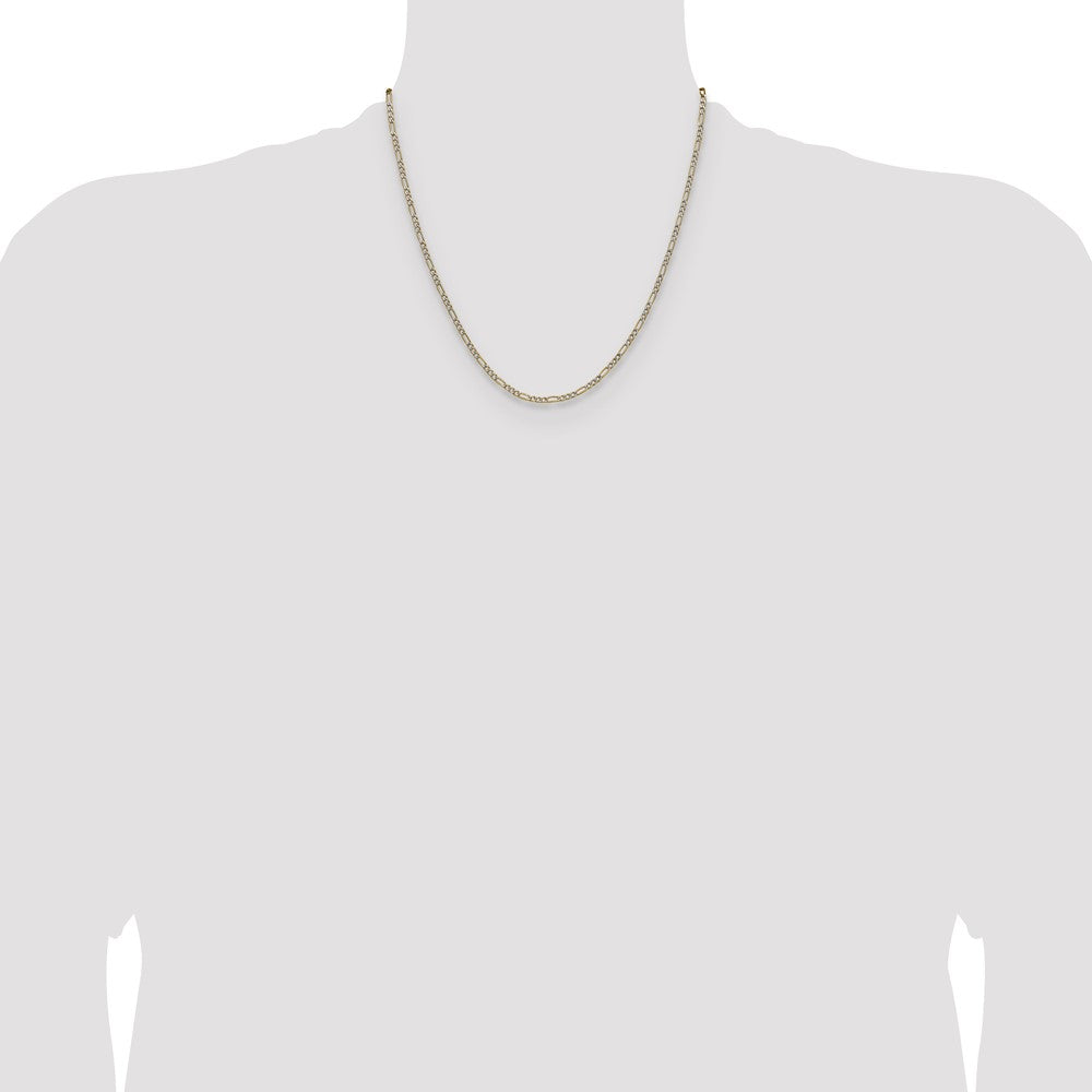 14k 2.3mm Semi-solid with Rhodium Pavé Figaro Chain (2.15 grams)