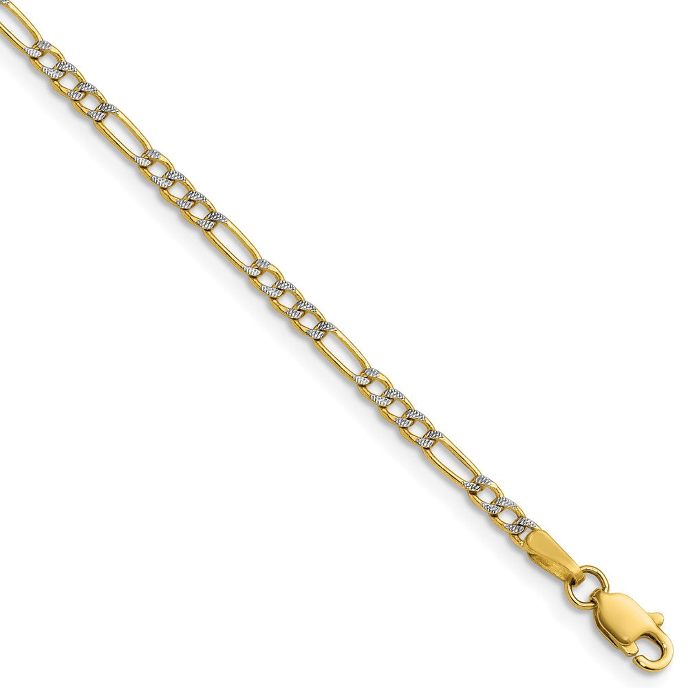14k 2.3mm Semi-solid with Rhodium Pavé Figaro Chain (2.15 grams)