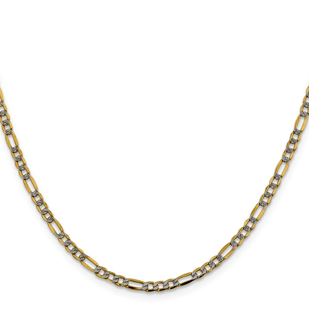 14k 3.2mm Semi-solid with Rhodium Pavé Figaro Chain (3.78 grams)