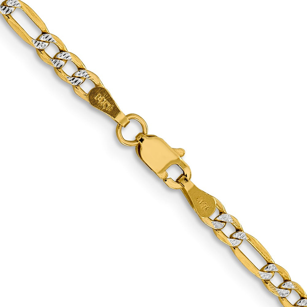 14k 3.2mm Semi-solid with Rhodium Pavé Figaro Chain (3.78 grams)