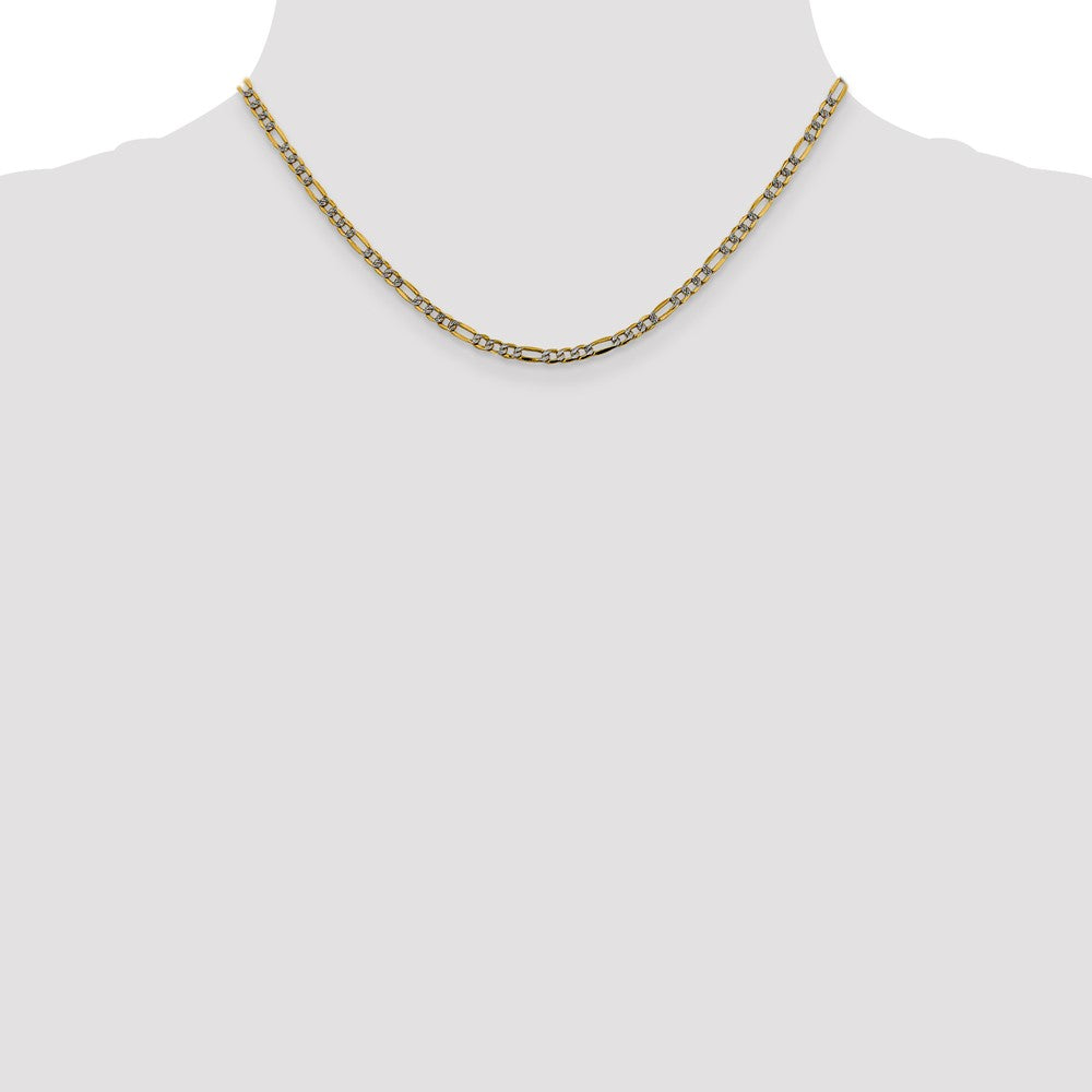 14k 3.2mm Semi-solid with Rhodium Pavé Figaro Chain (3.78 grams)