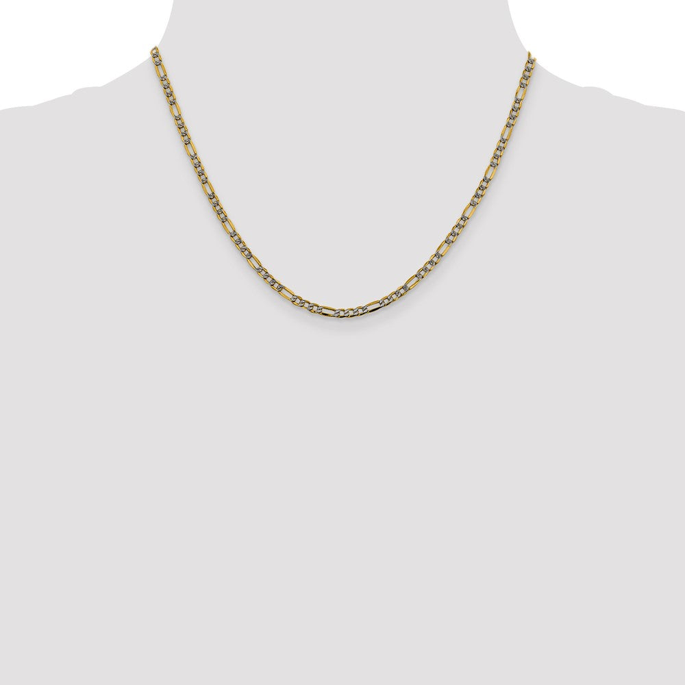 14k 3.2mm Semi-solid with Rhodium Pavé Figaro Chain (3.78 grams)