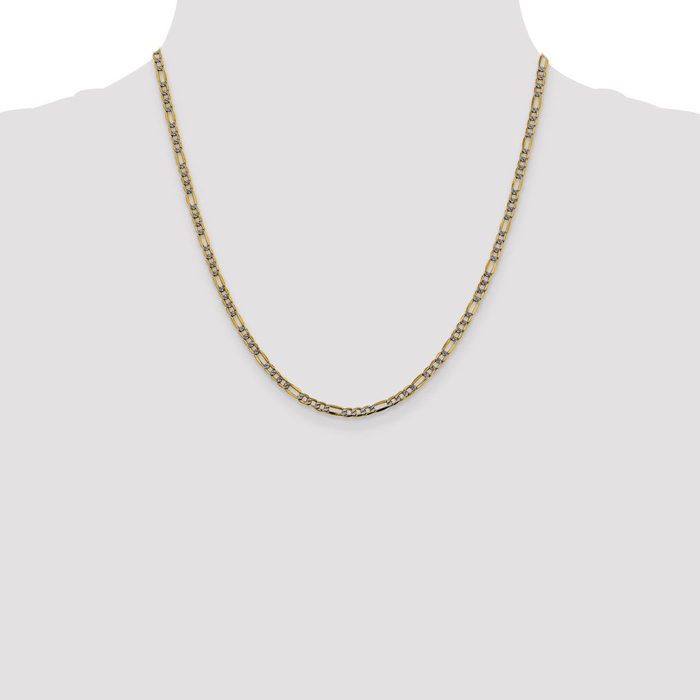 14k 3.2mm Semi-solid with Rhodium Pavé Figaro Chain (3.78 grams)
