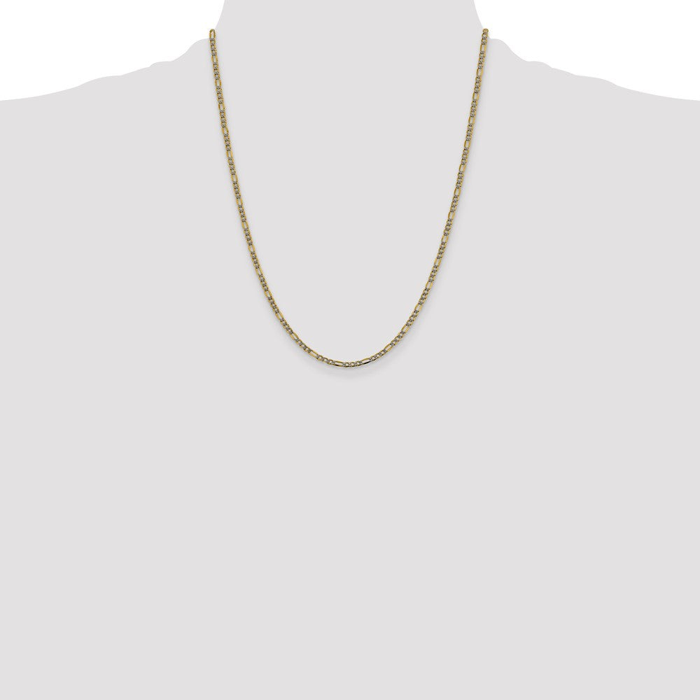 14k 3.2mm Semi-solid with Rhodium Pavé Figaro Chain (3.78 grams)