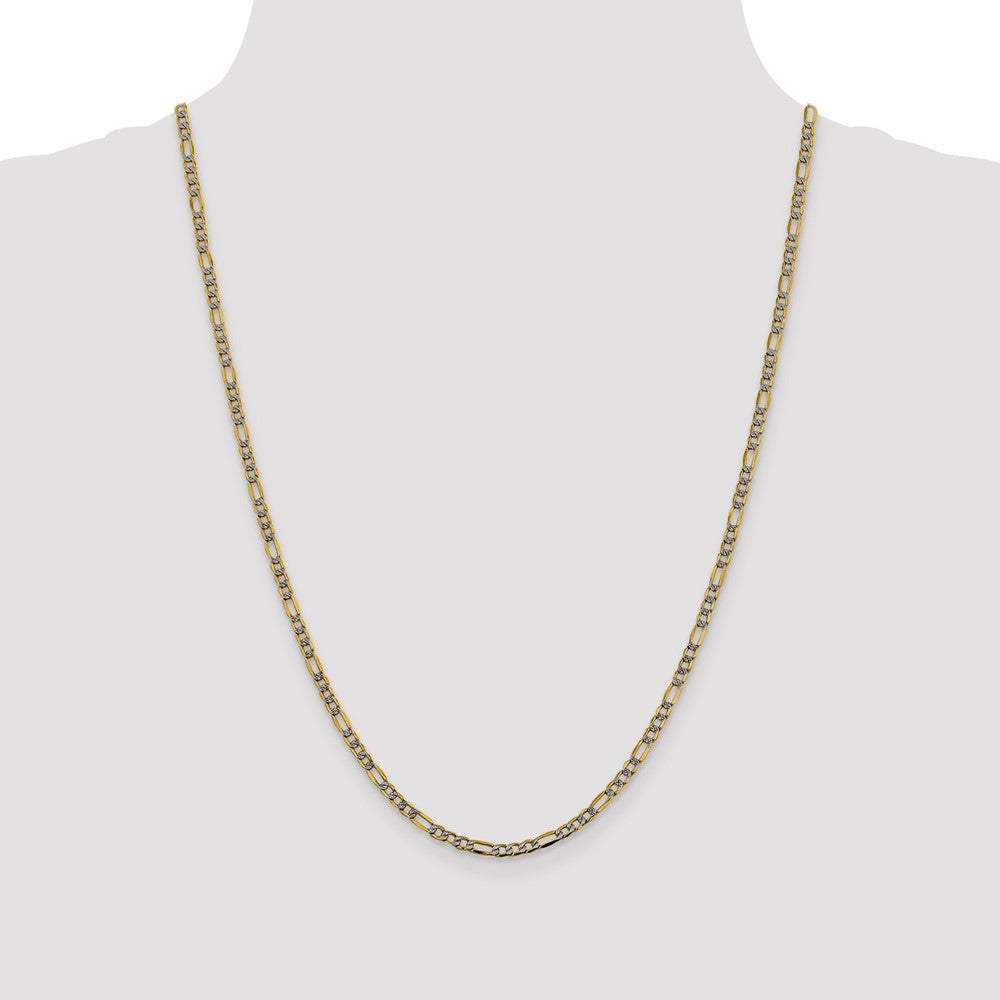 14k 3.2mm Semi-solid with Rhodium Pavé Figaro Chain (3.78 grams)