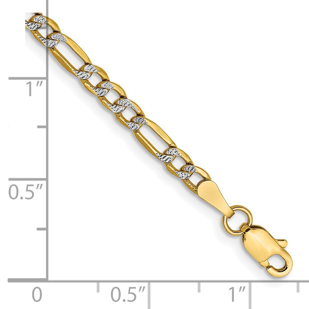 14k 3.2mm Semi-solid withRhodium Pavé Figaro Chain Bracelet (2.11 grams)