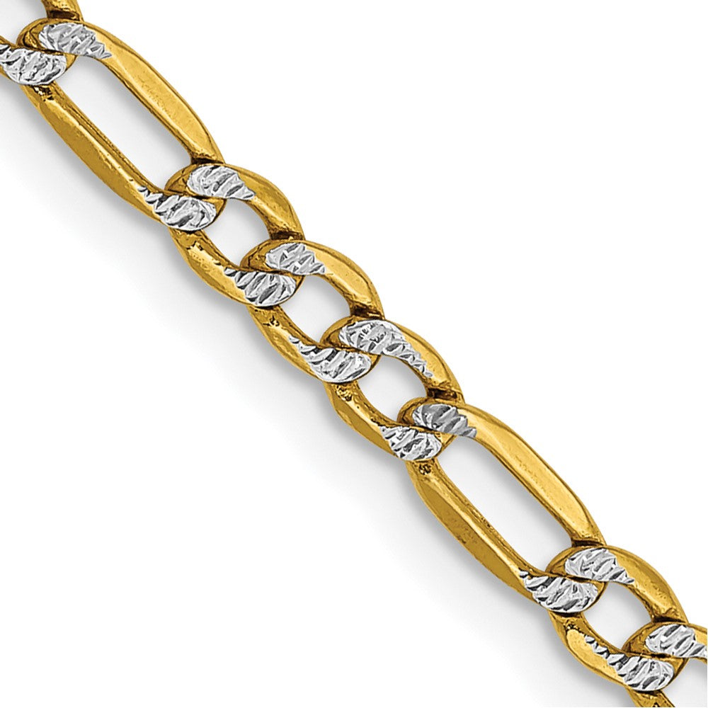 14k 3.2mm Semi-solid with Rhodium Pavé Figaro Chain (3.78 grams)