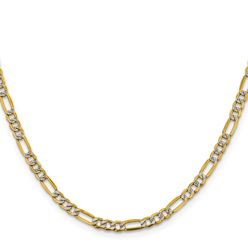 14k 3.9mm Semi-solid with Rhodium Pavé Figaro Chain (5.78 grams)