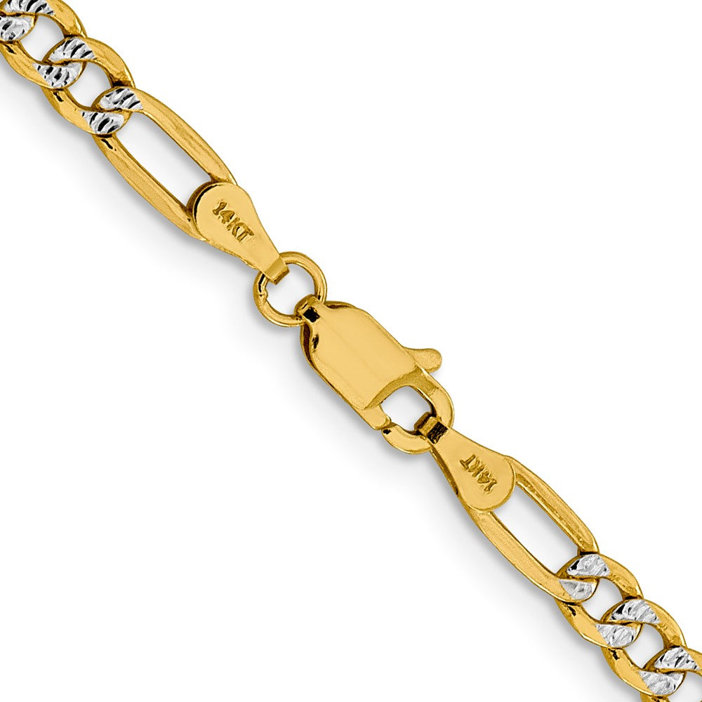 14k 3.9mm Semi-solid with Rhodium Pavé Figaro Chain (5.78 grams)