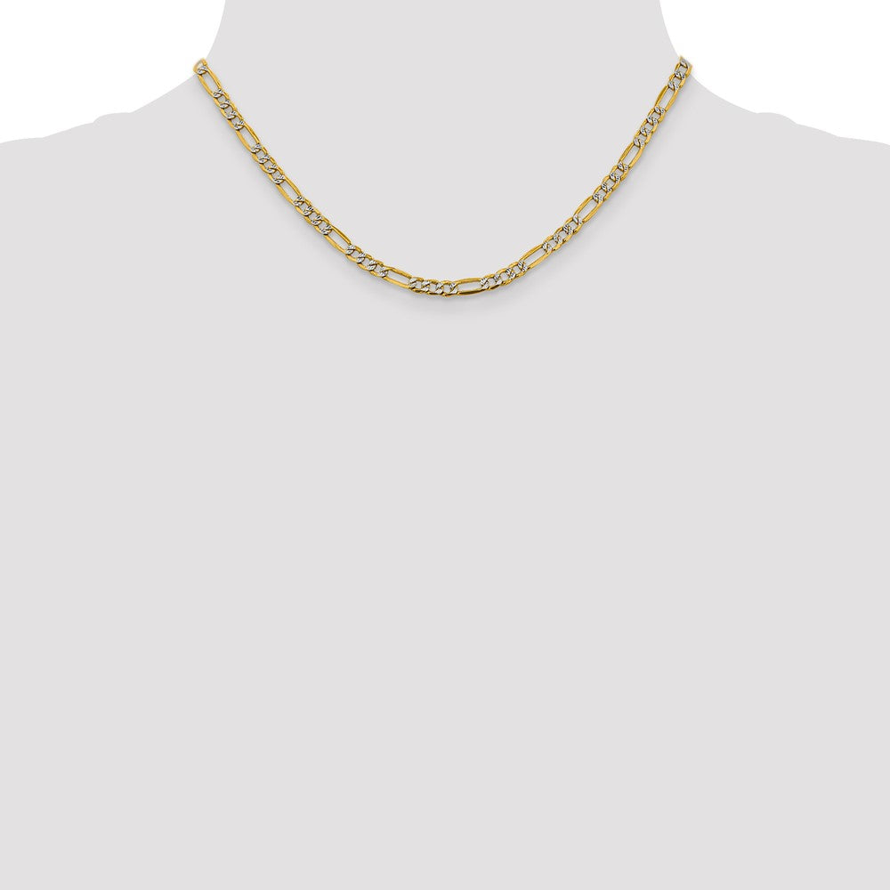 14k 3.9mm Semi-solid with Rhodium Pavé Figaro Chain (5.78 grams)