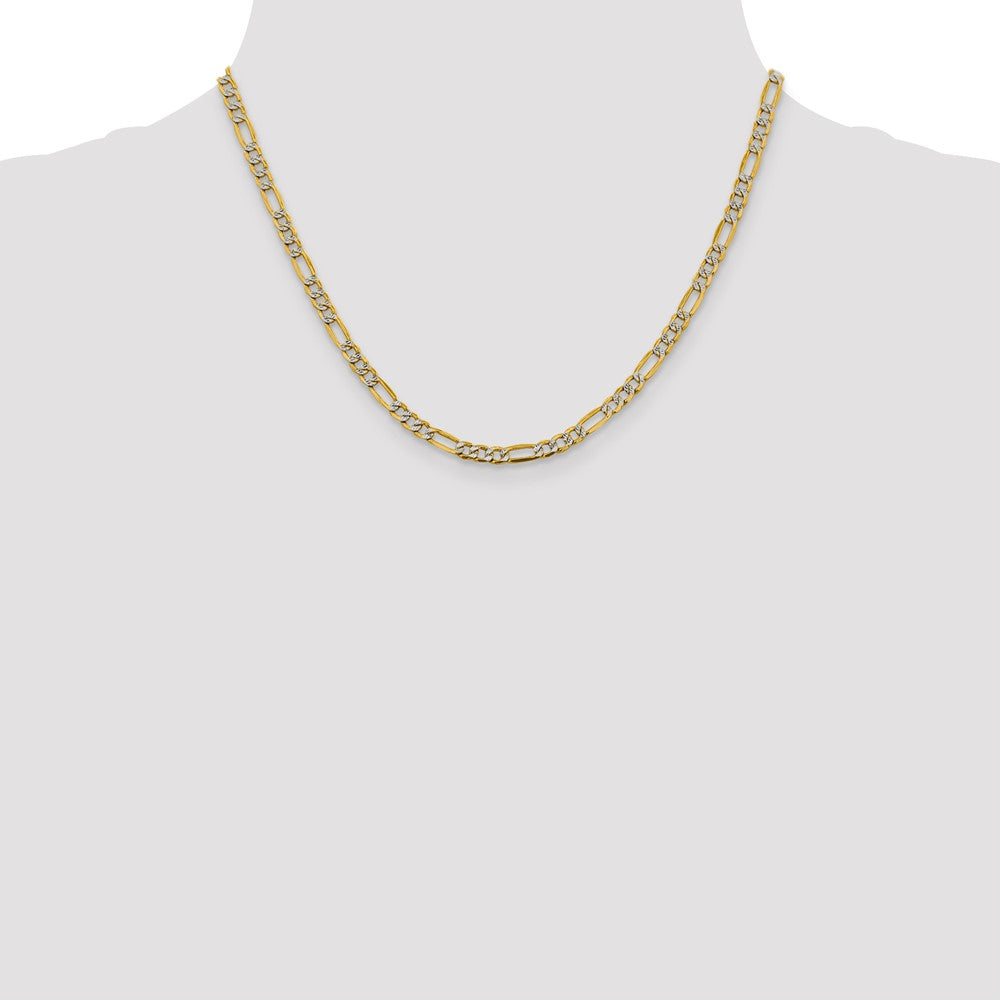 14k 3.9mm Semi-solid with Rhodium Pavé Figaro Chain (5.78 grams)