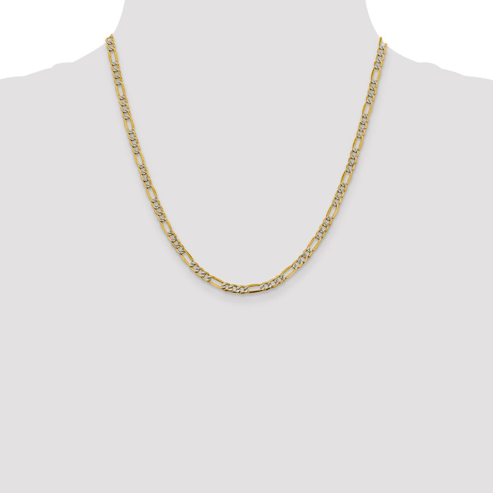 14k 3.9mm Semi-solid with Rhodium Pavé Figaro Chain (5.78 grams)