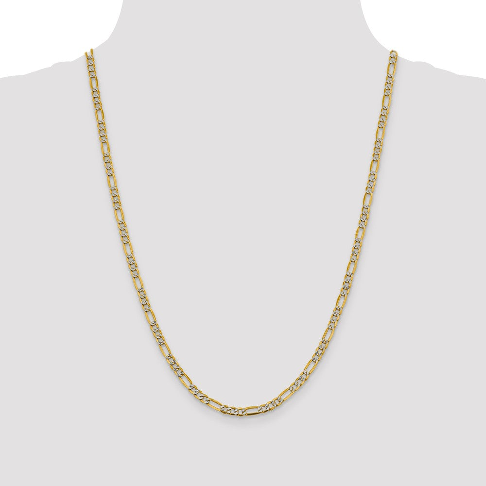 14k 3.9mm Semi-solid with Rhodium Pavé Figaro Chain (5.78 grams)